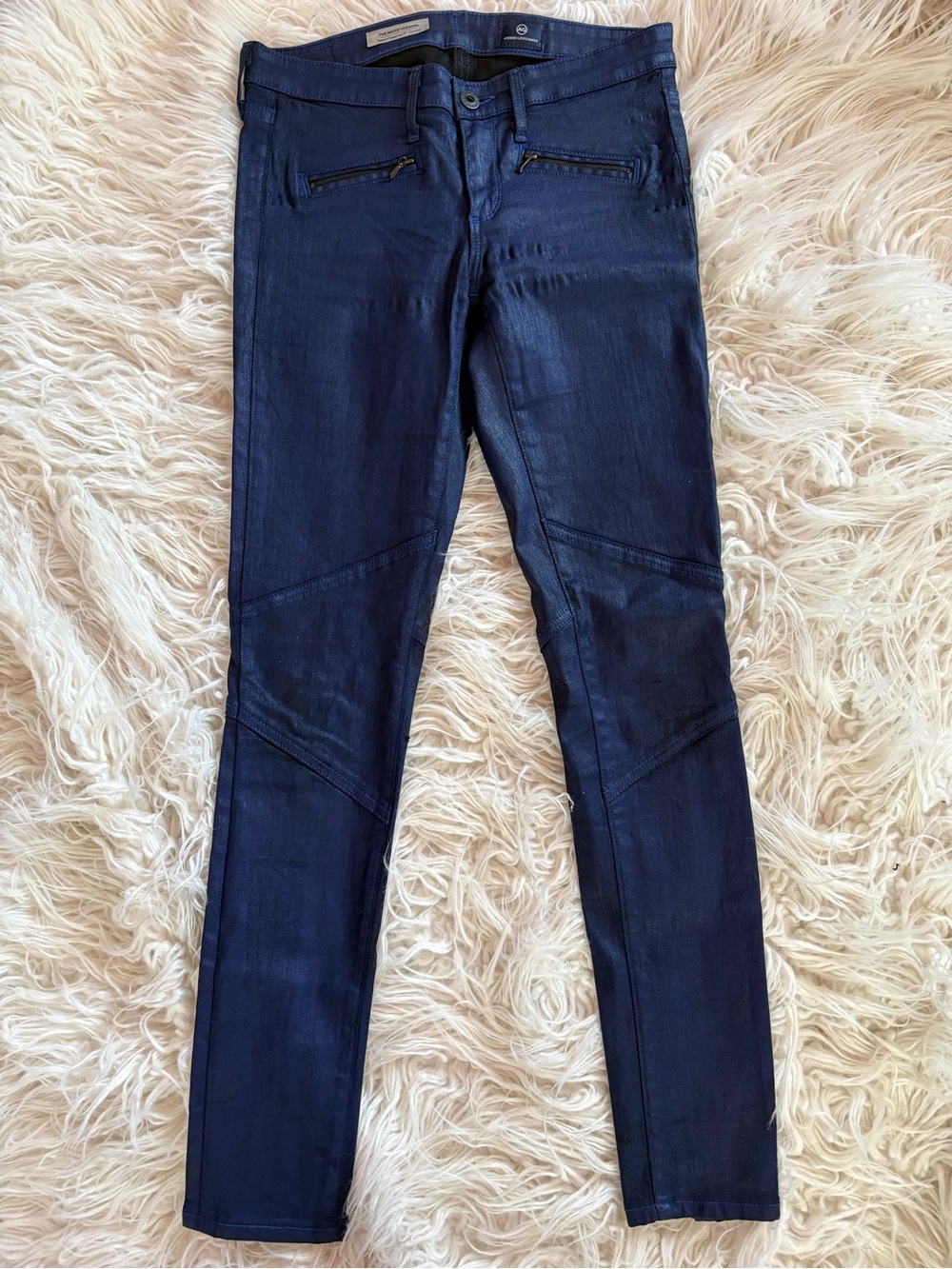 AG Adriano Goldschmied "The Moto Legging" Zipper Legging in Blue 26R